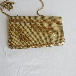 Vintage 80's Gold Sparkly Metal Mesh Crossbody Purse Whiting Davis Chain 8x4